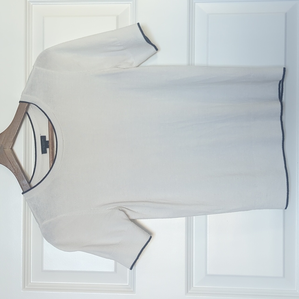 Cream Short Sleeve Top with Black Trim